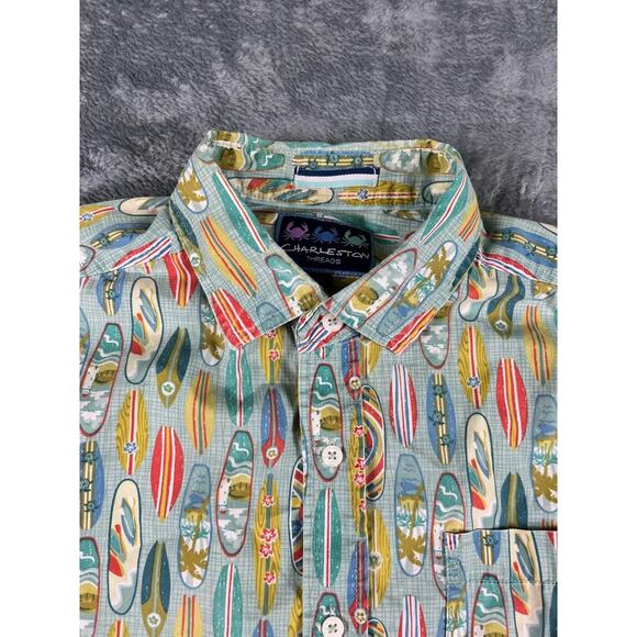 Charleston Threads Hawaiian Shirt Medium Surfboard Print Short Sleeve Excellent - Picture 4 of 11